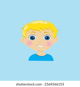 Boy blond in blue t-shirt, child, boy, cute boy, blond, blue t-shirt, yellow hair, shaggy child, cute child