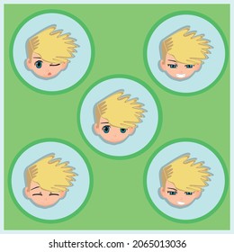 BOY WITH BLOND HAIR POSITIVE FACIAL EXPRESSIONS 