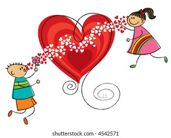 boy blowing kisses to girl (vector) - cartoon illustration