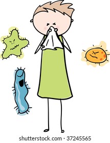 Boy blowing nose into a hankerchief