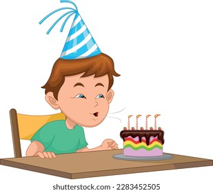 boy blowing out candles on birthday party