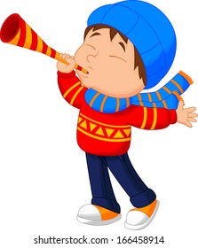 Boy blowing trumpet