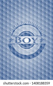 Boy blue badge with geometric background. Vector Illustration. Detailed.
