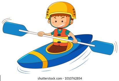 Boy in blue canoe illustration