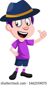 Niño con sombrero azul, ilustración, vector sobre fondo blanco.