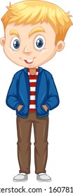 Boy in blue jacket on isolated background illustration