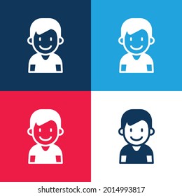 Juego de iconos mínimo de cuatro colores azul y rojo