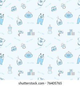 It's a boy - blue seamless background with baby elements