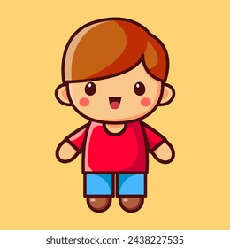 A boy in blue trousers and a red T-shirt. One child. Vector flat illustration.