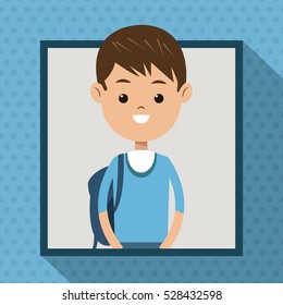 boy blue tshirt student frame dot shadow background