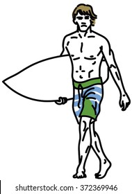 Boy with board for water sports.
