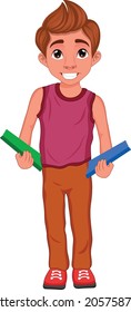 Boy with book cartoon vector art and illustration