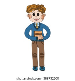 Boy with book cute cartoon vector illustration