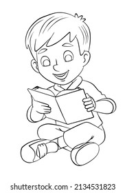 The boy with a book . Element for coloring page. Cartoon style.