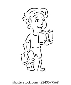 Boy with a book in his hands line. Vector