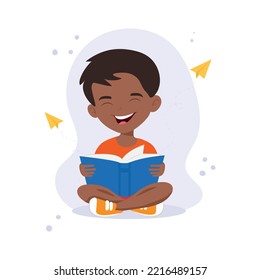 A boy with a book in his hands. Vector illustration