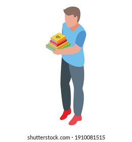 Niño con un ícono de libros. Isométrico de niño con libros icono vector para el diseño web aislado en fondo blanco