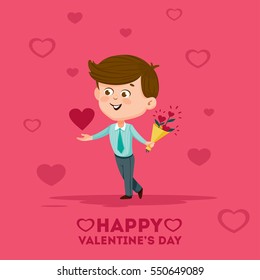 boy with a bouquet and heart