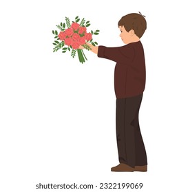 Boy with bouquet. Little boy vector illustration