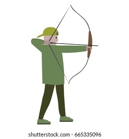 Boy with bow. Archer vector illustration isolated on white background