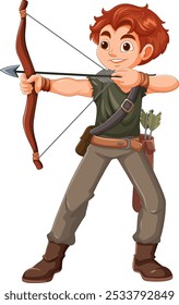 Boy with bow and arrows ready to shoot