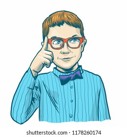 A boy with a bow tie with glasses.