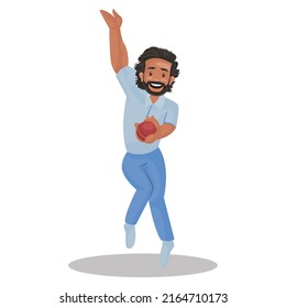 Boy is bowling with a ball. Vector graphic illustration. Individually on white background. 