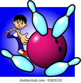 Boy Bowling a Strike