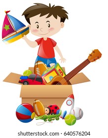 Boy with box of toys illustration