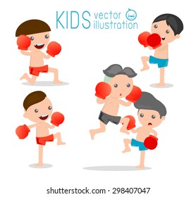 boy boxer isolated on white background,thai boxing, thai boxer.