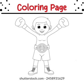 boy boxing champion coloring book page for children