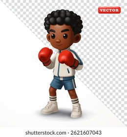 Boy boxing pose with boxing gloves, 3d vector. Suitable for education and sports