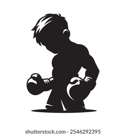 A boy boxing Silhouette art 