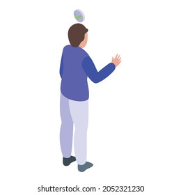 Icono de lluvia de ideas de chico vector isométrico. Niño, piensa en la pregunta. Idea de carácter personal