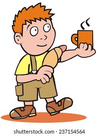 boy and breakfast, color vector illustration