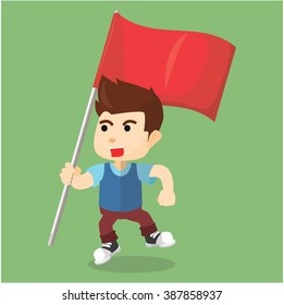 Boy bring big red flag