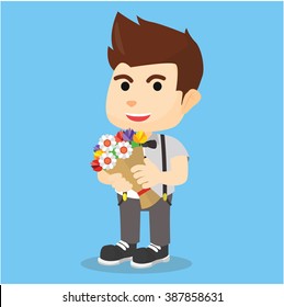 Boy bring boquet flower