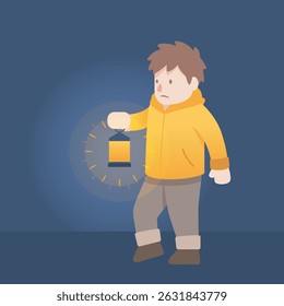 a boy bring lantern illustration in isolated background
