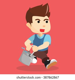 Boy bring water in bucket