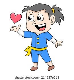 boy is bringing love to his girlfriend, vector illustration art. doodle icon image kawaii.