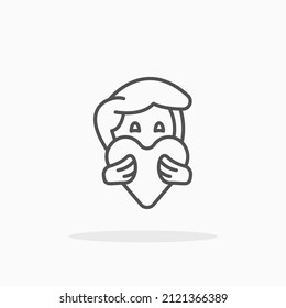 Boy brings love heart line icon. Editable stroke and pixel perfect. Can be used for digital product, presentation, print design and more.