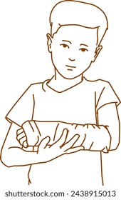 boy with broken arm in plaster bandag