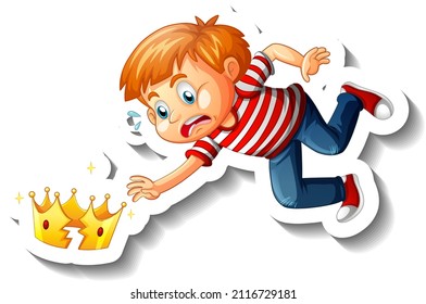 A boy with broken crown cartoon character illustration