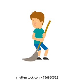 boy with a broom isolated on a white background. vector illustration.