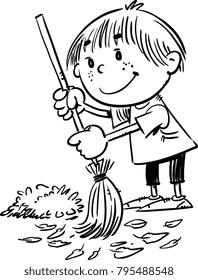 boy with a broom isolated on a white background. vector illustration
