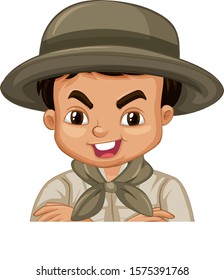 Boy in brown uniform on white background illustration