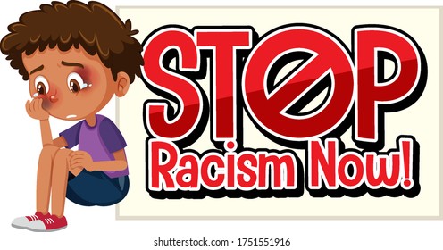 Boy with bruises and stop racism sign illustration