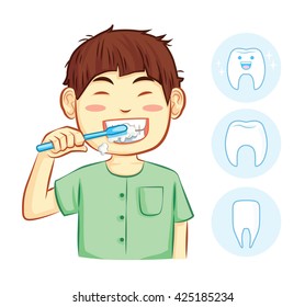boy brush the teeth cartoon vector