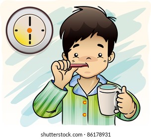A boy brushing her Teeth - Vector