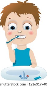 Vector Illustration Kid Boy Brushing Her Stock Vector (Royalty Free ...